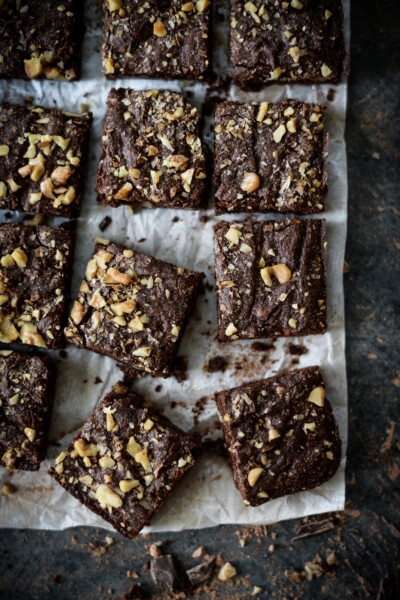 Vegan aquafaba brownies with walnuts.