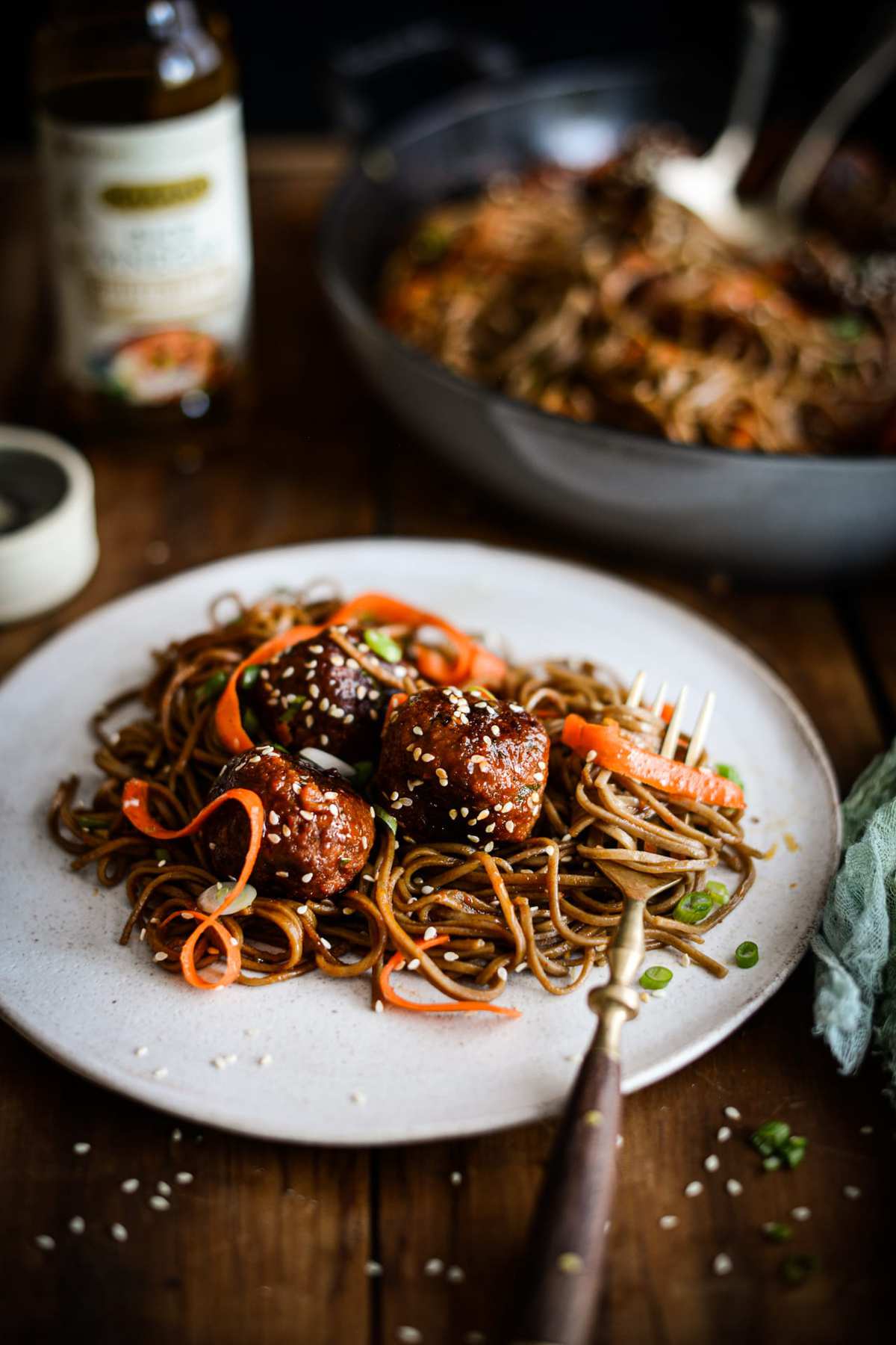 Plant-based Korean Chile Meatball Noodles | Fare Isle