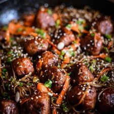 Plant-based Korean Chile Meatball Noodles | Fare Isle