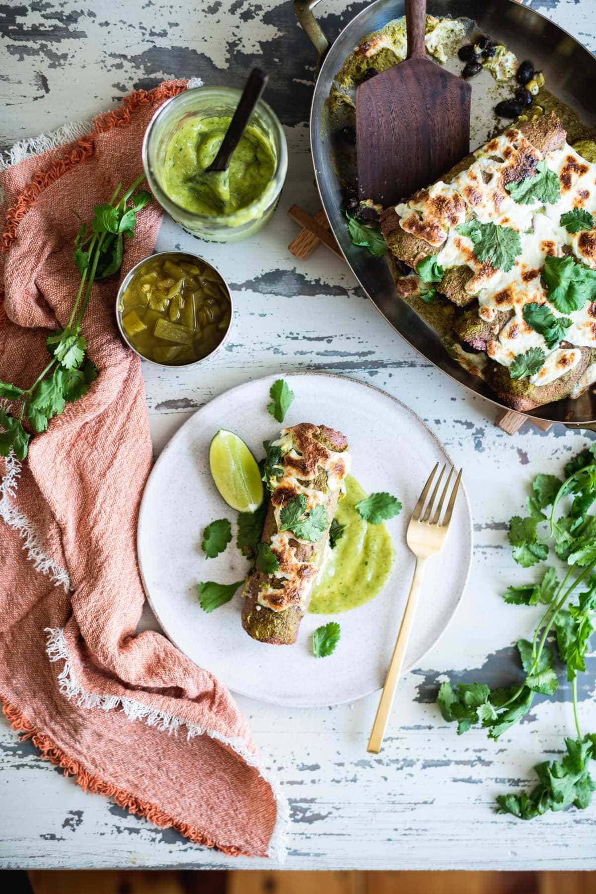 Fare Isle | Black Bean Enchiladas with Green Chile Sauce