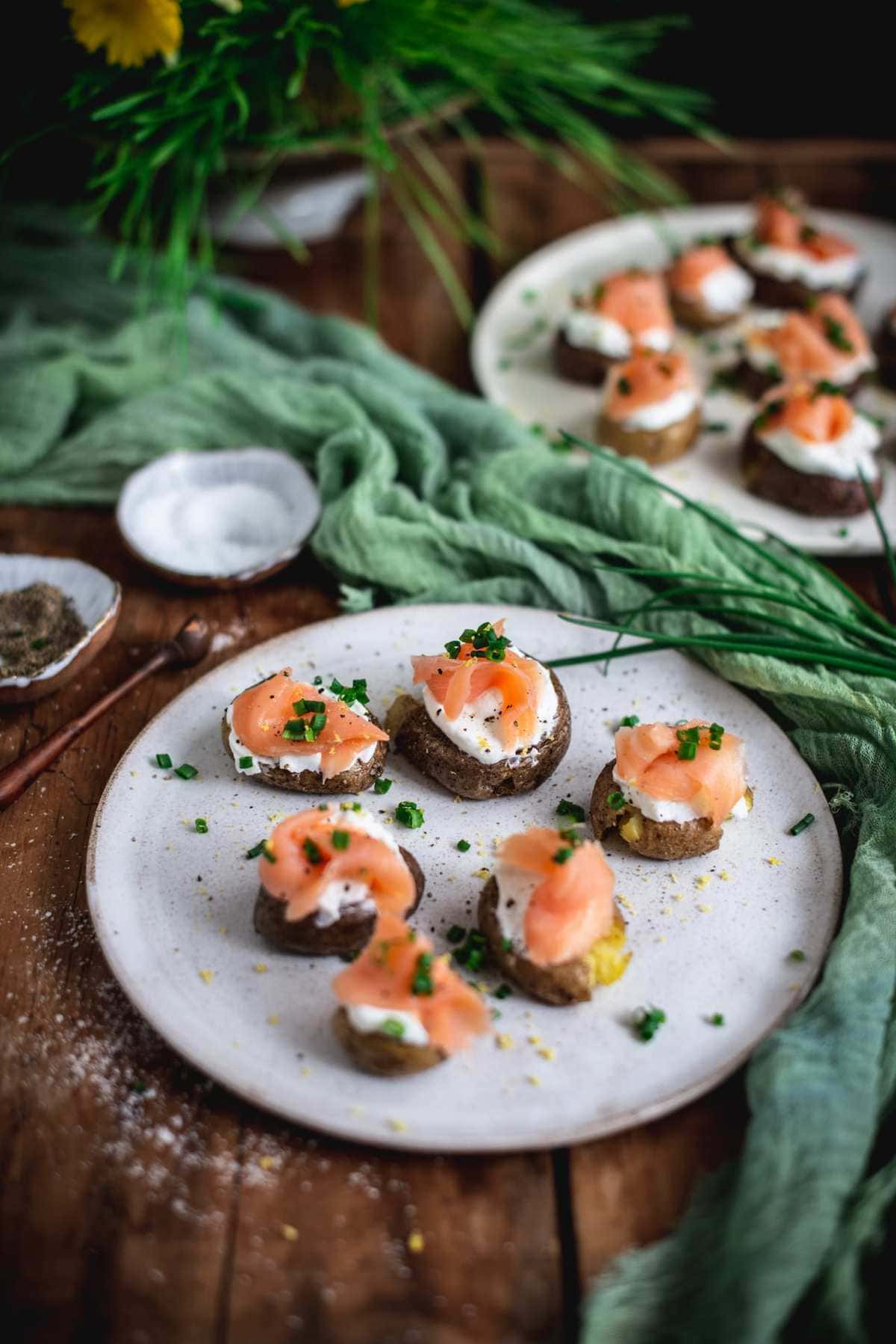 Crispy Smashed Potato and Smoked Salmon Bites