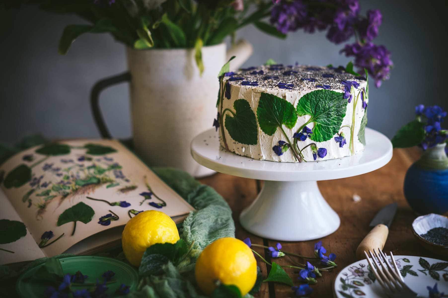 Lemon Sponge Cake with Edible Flowers - tastebotanical